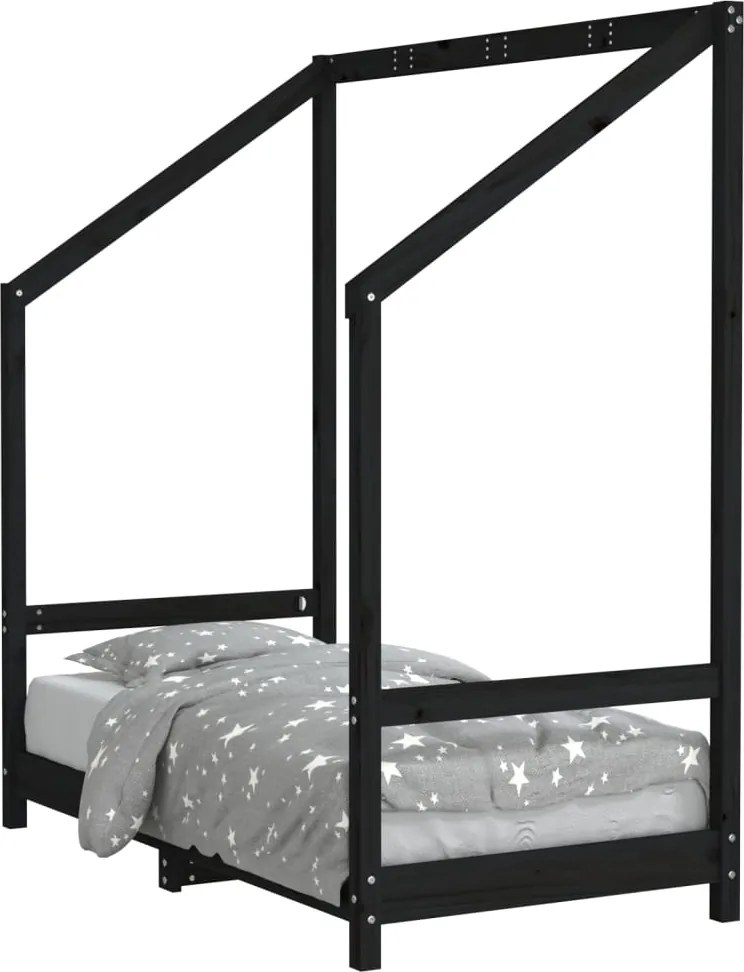 vidaXL fekete tömör fenyőfa gyerekágykeret 70 x 140 cm