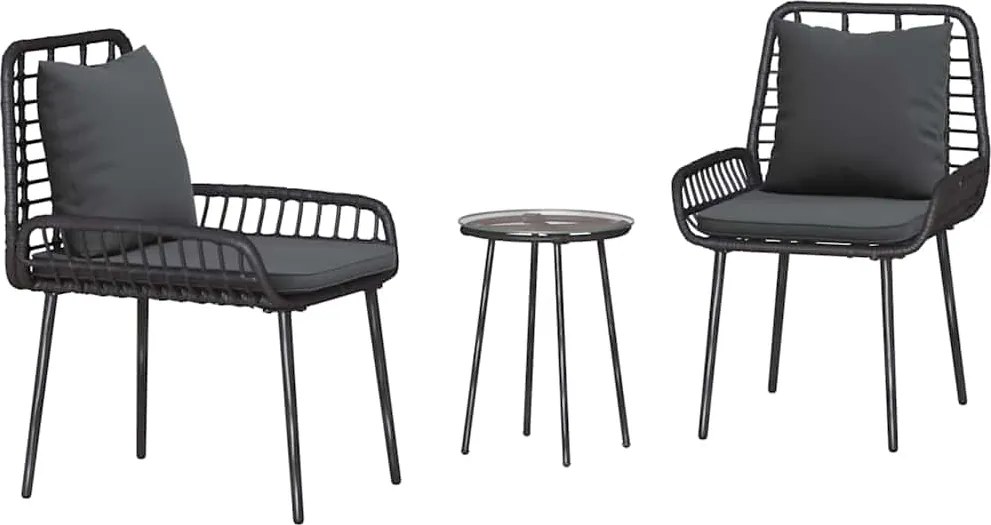 vidaXL Kert étkező szett 3 pcs Fekete és Antracit polirattan