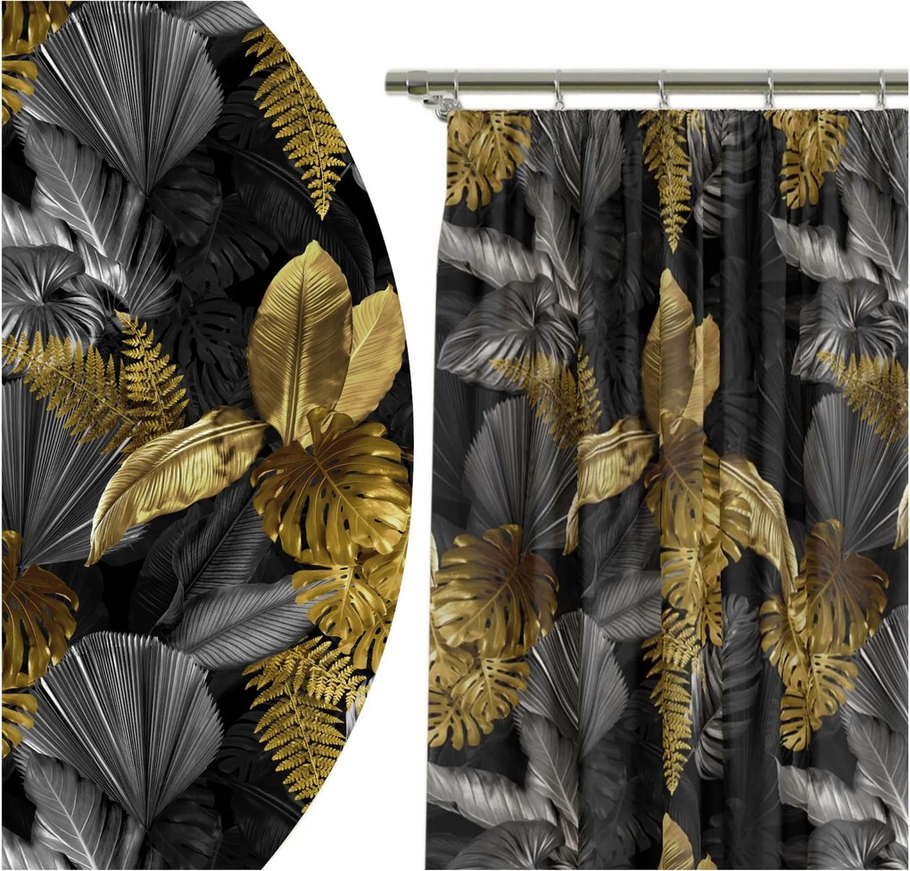 Függöny Kész 140x250 Függöny Levelek Fekete 7126