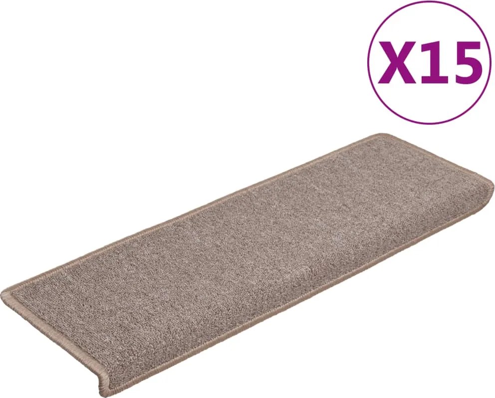 vidaXL 15 db világosbarna, téglalap alakú szélű lépcsőszőnyeg 65 x 21 x 4 cm