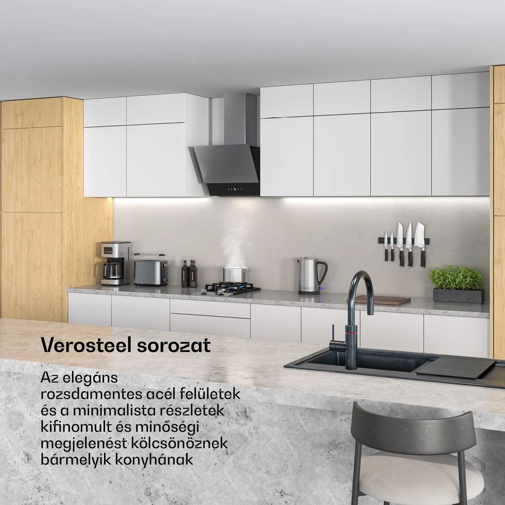 Klarstein Verosteel páraelszívó, Elegáns, minimalista, nagy teljesítményű, A energiaosztály, 624 m³/h, 45 cm