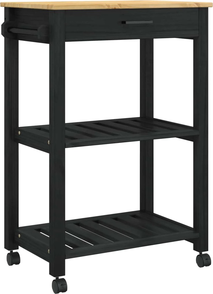 vidaXL Konyhai kocsi MONZA Fekete 60 x 40 x 88,5 cm Tömör fenyőfa