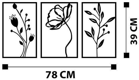 KÉSZLET 3x Fali dekoráció 78x39 cm Virágok fém