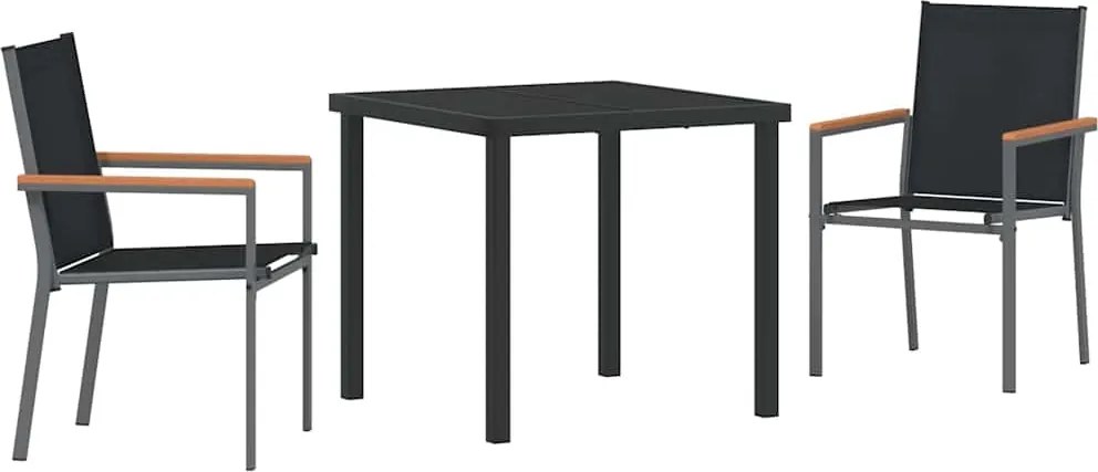 vidaXL Kert étkező szett 3 pcs Fekete Porfestett acél