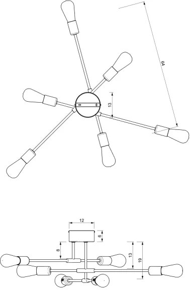 Csillár rúdon FLAME 6xE27/60W/230V fekete/fényes króm