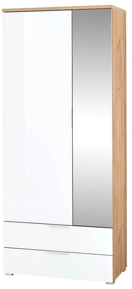 Fehér ruhásszekrény tölgyfa dekorral, tükörrel 84x196 cm Telde - Germania
