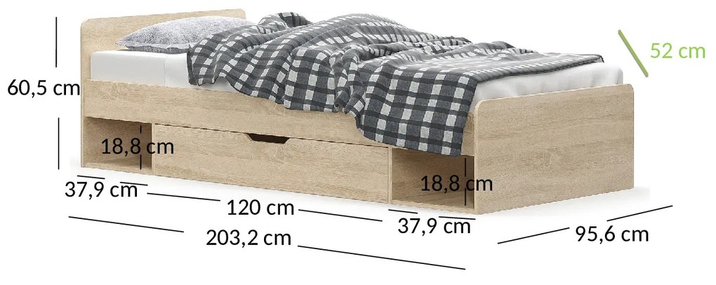 Egyszemélyes ágy 90 cm Terrell (szonoma tölgy) (matrac és ágyrács nélkül). 1053299