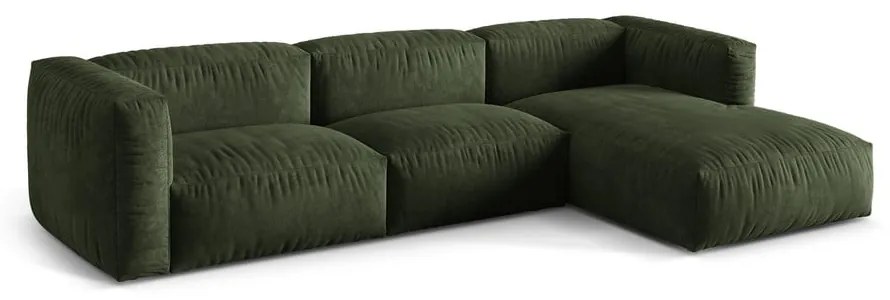 Zöld bársony moduláris sarokkanapé (jobb oldali-heverő résszel) Martina – Micadoni