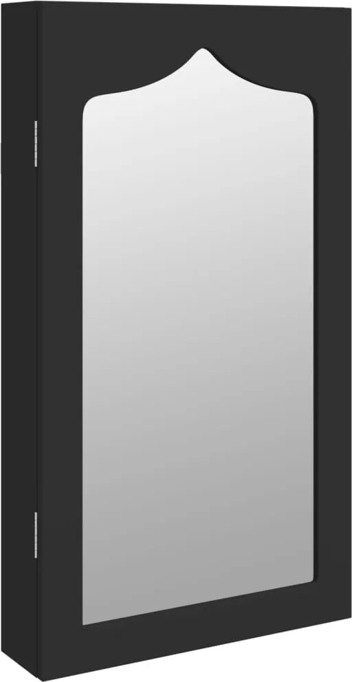 vidaXL fekete falra szerelhető tükrös ékszerszekrény 37,5x10x67 cm