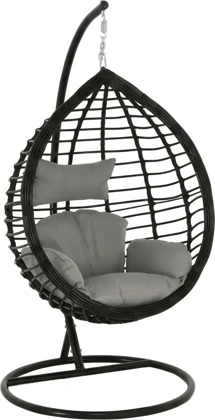Függőszék TARINO állvánnyal, fekete/szürke párna
