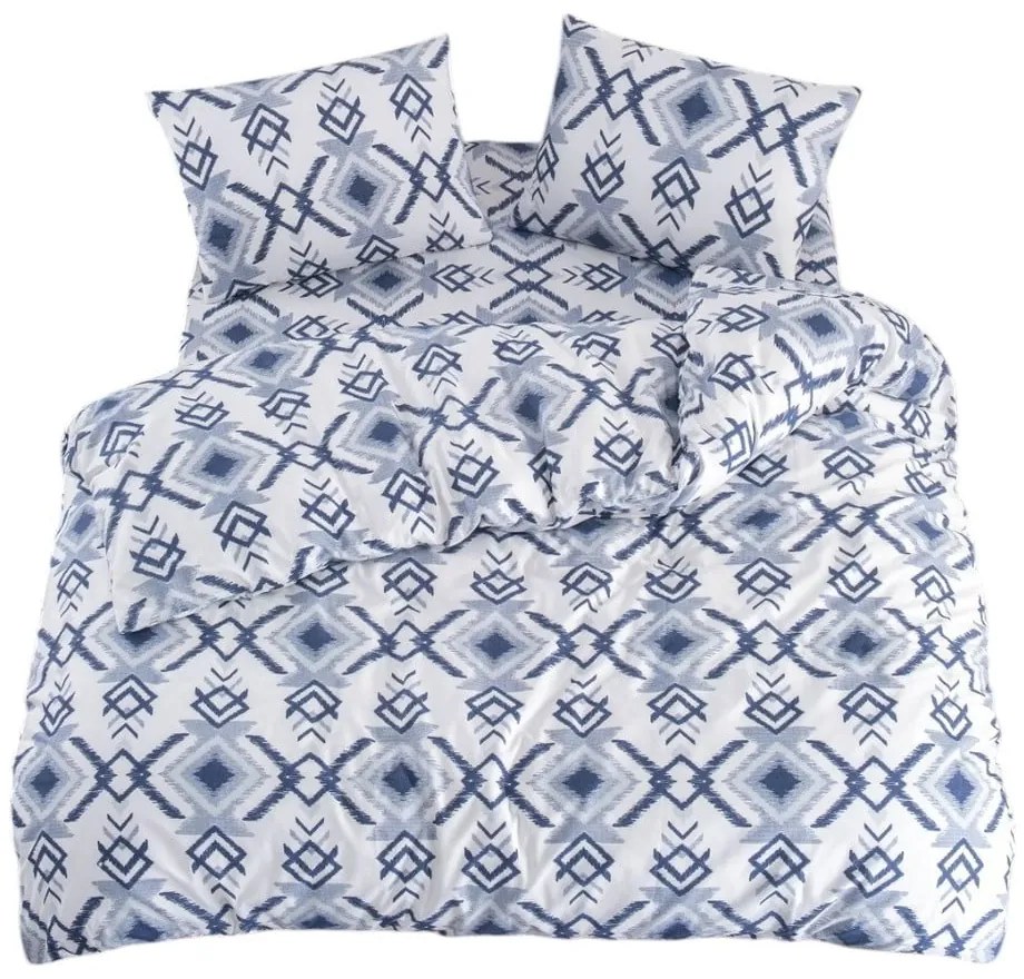 Fehér-kék háromrészes egyszemélyes hosszabbított ágyneműhuzat lepedővel 160x220 cm Geometric – Mila Home