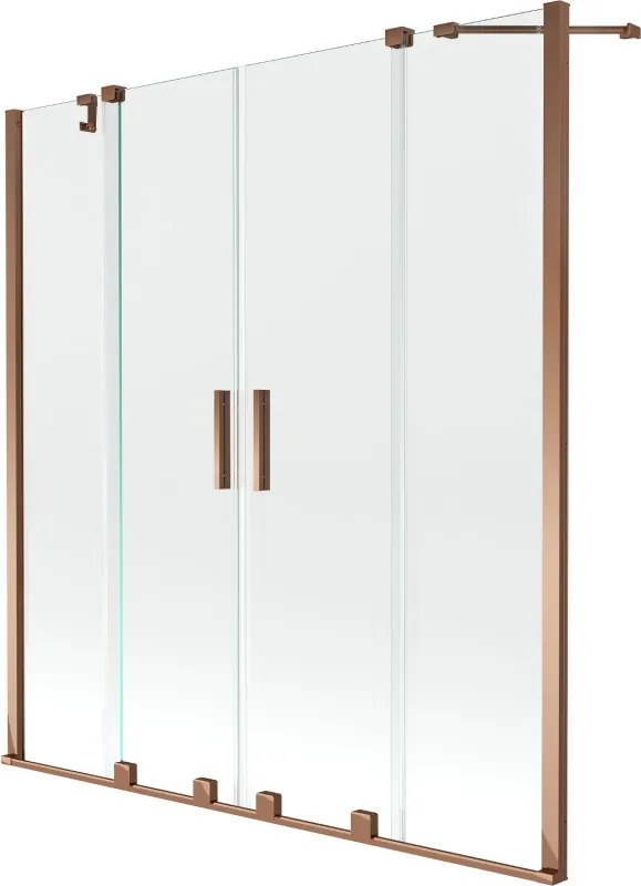 Mexen Velar Kétszárnyú, tolóajtós duo kádparaván 160 x 150 cm, átlátszó, rózsaszín arany - 896-160-000-02-60