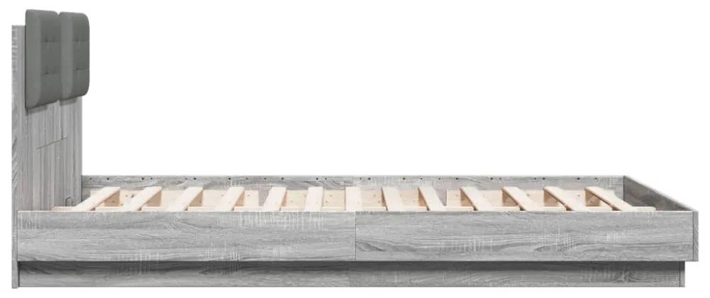 szürke sonoma ágykeret fejtámlával és LED-ekkel 120 x 200 cm