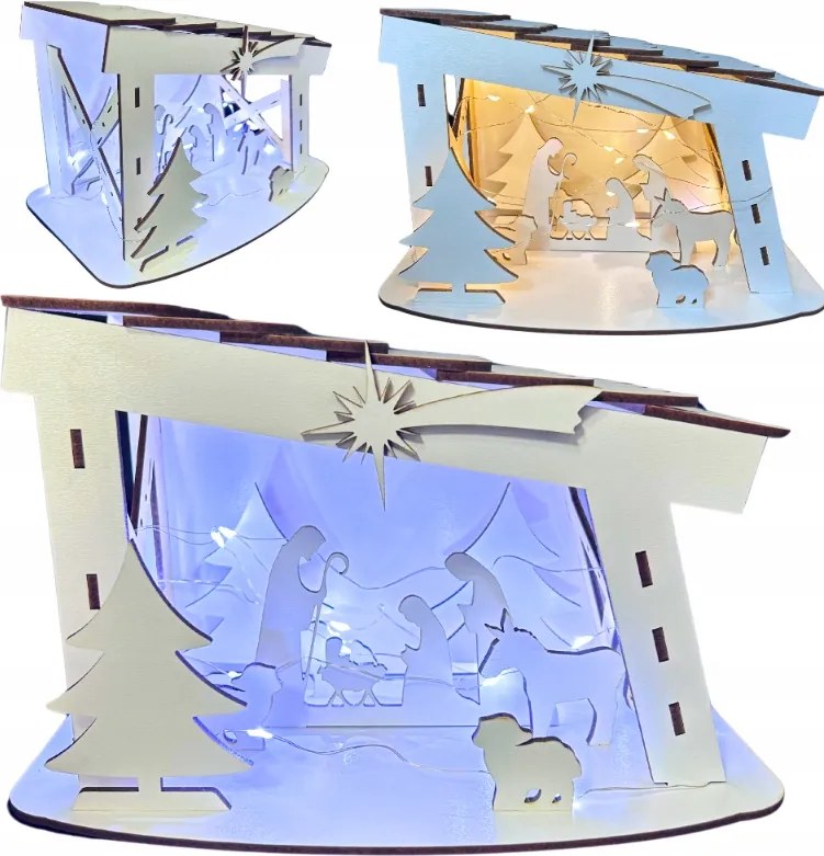 Karácsonyi Betlehem Fa Betlehem Istálló Lámpa Álló Dekoráció Fehér