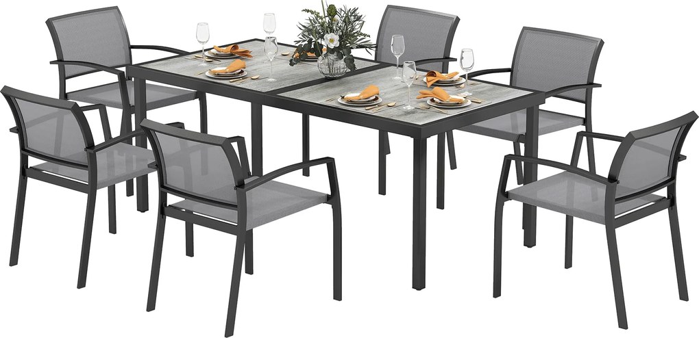 Outsunny 7 Részes Étkezőcsoport 6 Személy Részére Étkező Asztallal és 6 Összecsukható Székkel, Acélvázas Konyhai Bútor Teraszra, Erkélyre | Aosom