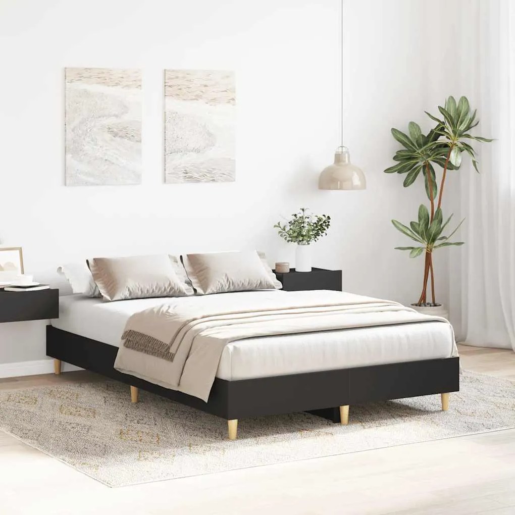 fekete szerelt fa ágykeret matrac nélkül 120 x 200 cm