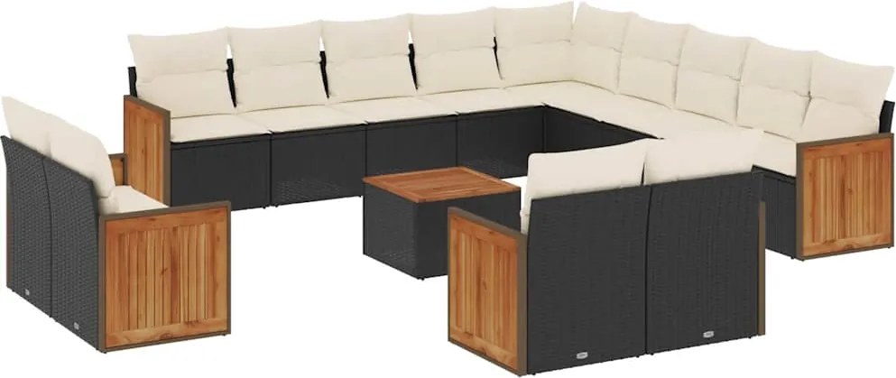vidaXL 14 részes fekete polyrattan kerti ülőgarnitúra párnákkal