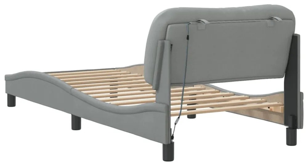 világosszürke szövet ágykeret LED-ekkel matrac nélkül Hvar 90x200 cm