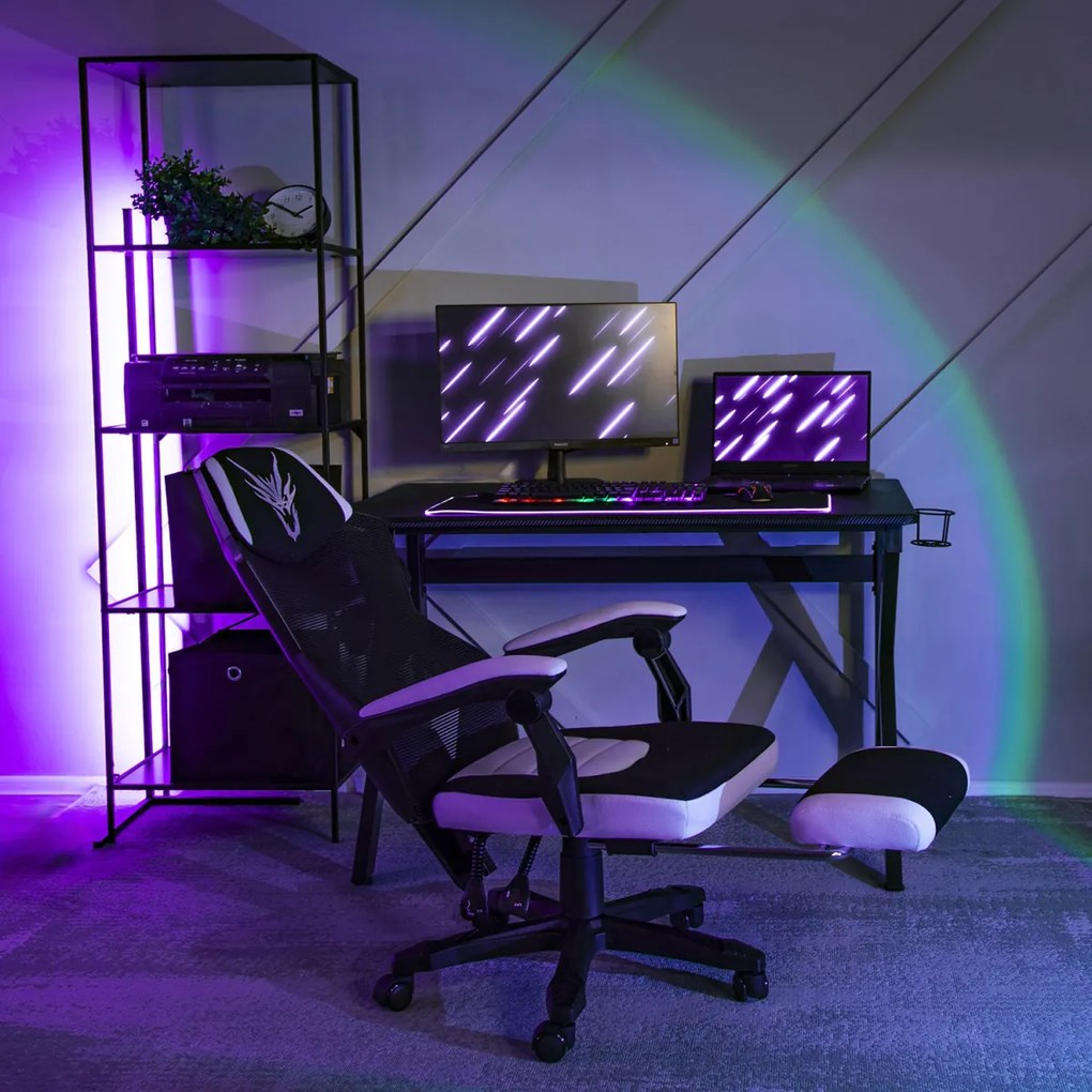 Gamer Forgószék Fekete/Fehér Színben. Teherbírás: 150 kg. BING