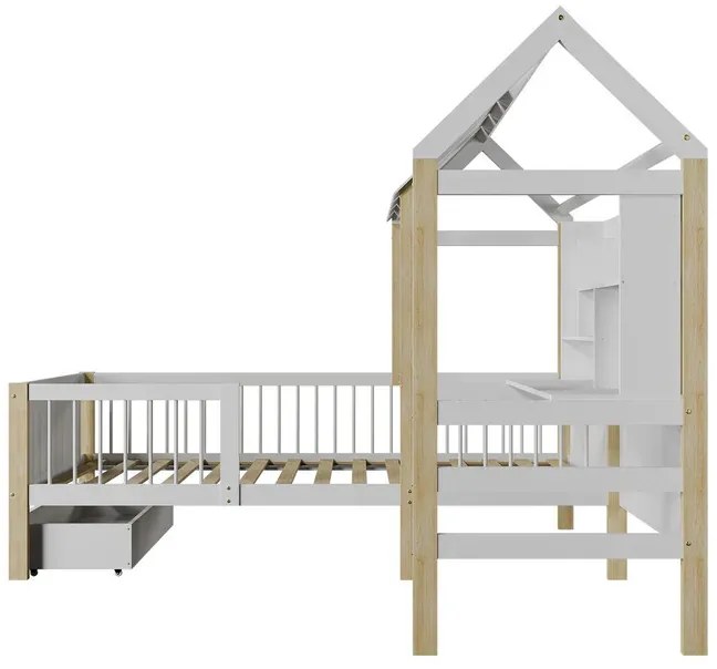 Juskys Gyerek ágy Yari 178x204x166 cm – fehér/természetes