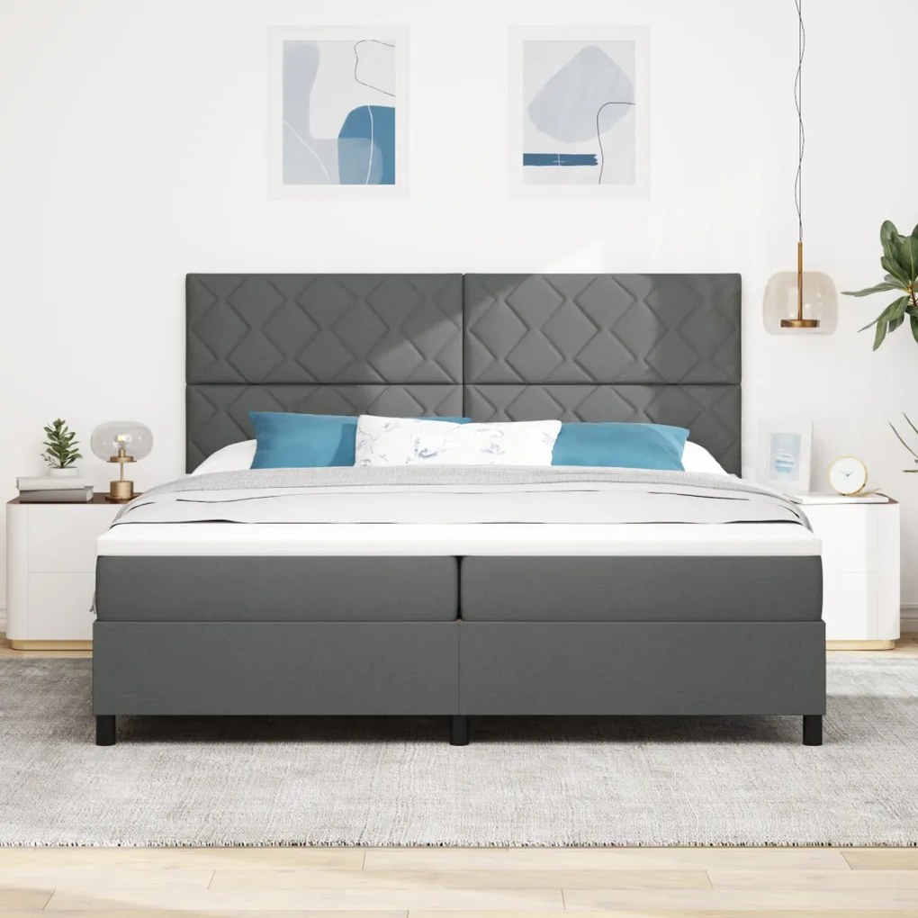 Boxspring Ágy Matraccal Sötét Szürke 200x200 cm Szövet