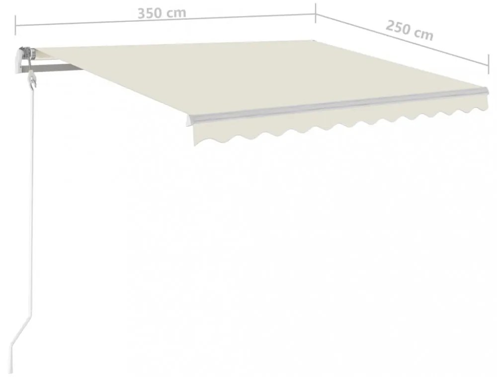 krémszínű kézzel kihúzható napellenző póznákkal 3,5 x 2,5 m