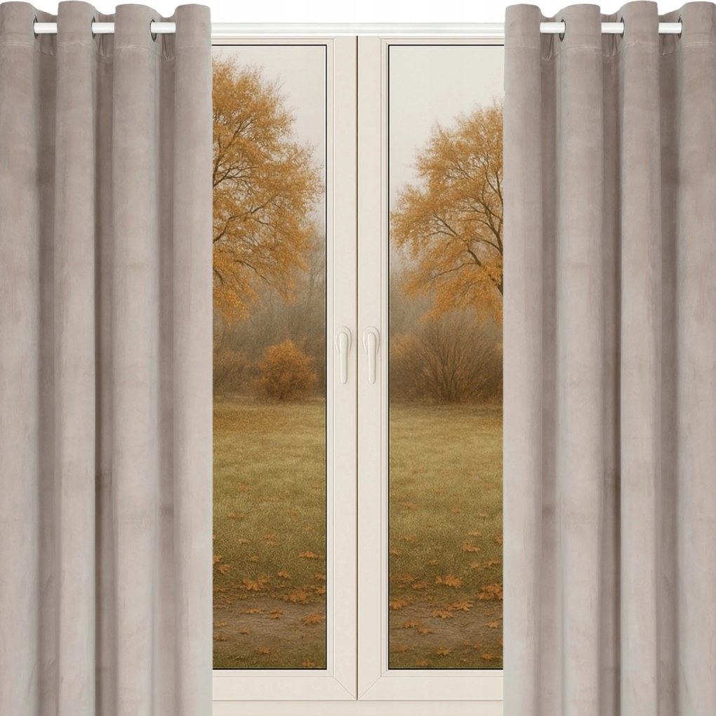 Bársony függöny fűzőlyukakkal 140x160 Világos Bézs 2 darab vastag bársony