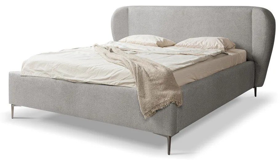 Világosszürke kárpitozott franciaágy ágyráccsal 180x200 cm Makana – Makamii