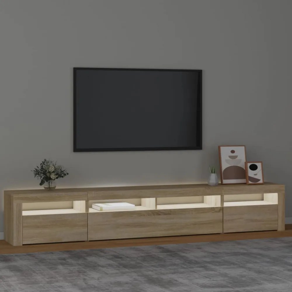 sonoma tölgy színű TV-szekrény LED-lámpákkal 240x35x40 cm