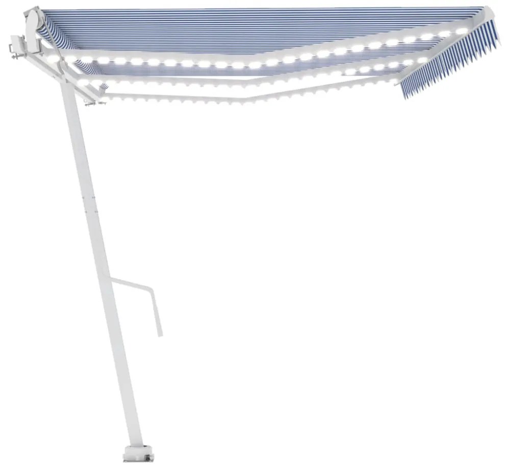 kék/fehér automata szélérzékelős és LED-es napellenző 600x350cm