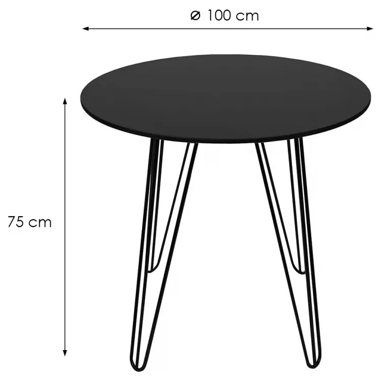 Kerek étkezőasztal HARRY 100x100, fekete