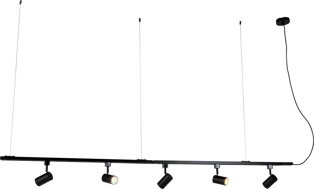 Intelligens fekete függesztett sínrendszer 1 fázisú, 5 Wifi GU10-zel - Iconic Jeana