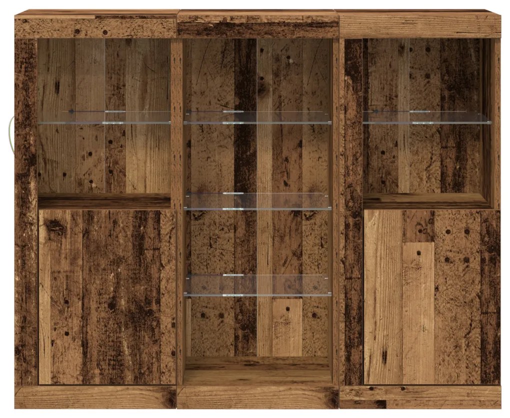 Tálalószekrény LED lámpával Régi fa 123x37x100 cm Szerelt fa