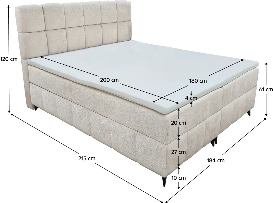 Boxspring ágy, 180x200, bézs, ALMA