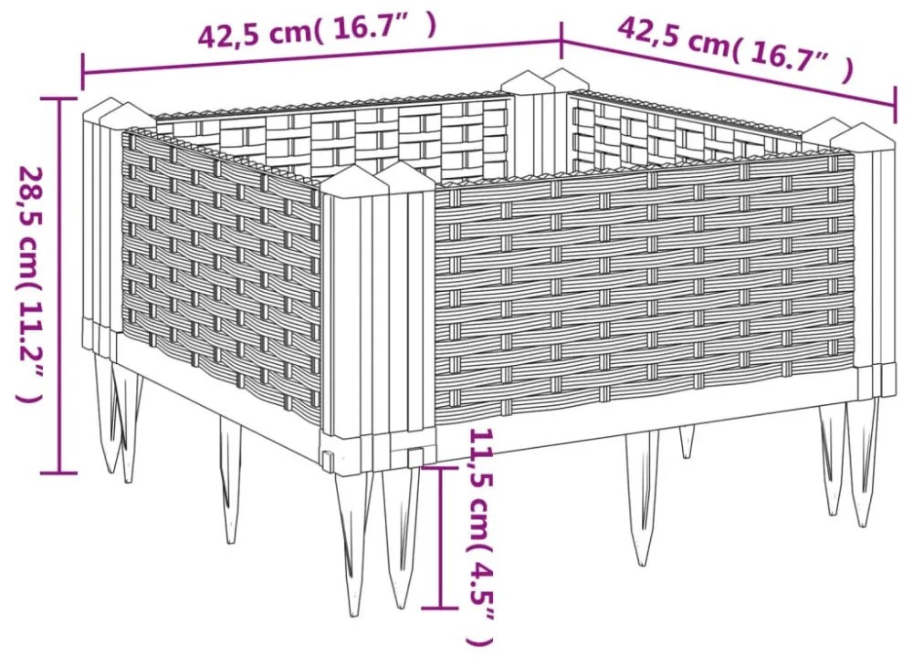 fehér polipropilén kerti virágláda cövekekkel 42,5x42,5x28,5 cm