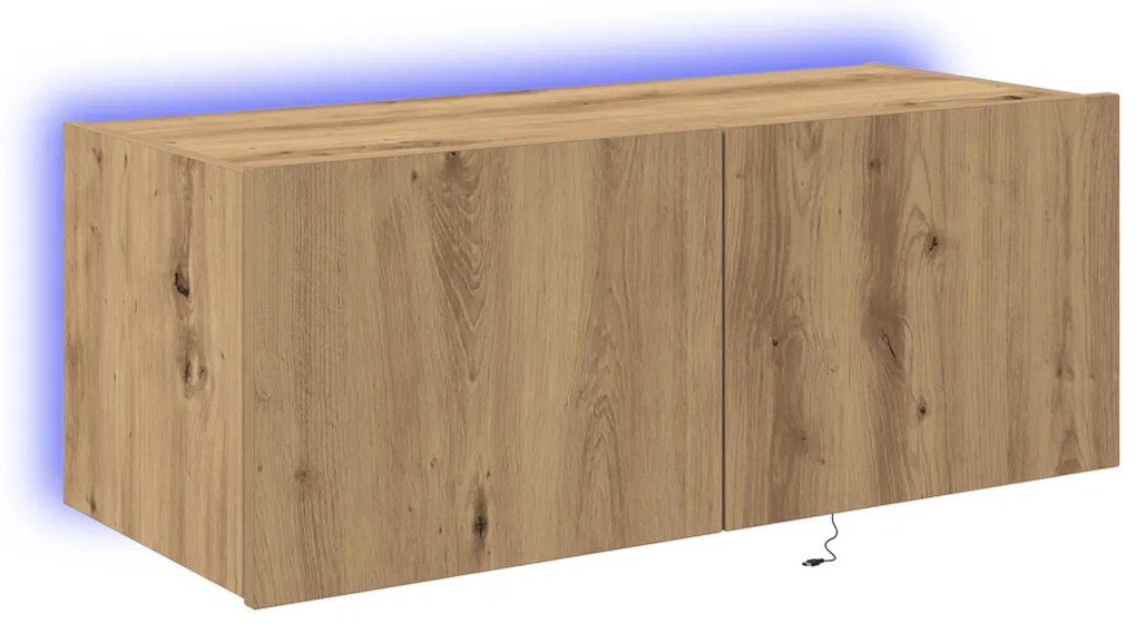LED világítással ellátott TV fali szekrény, kézműves tölgy, 80x35x31 cm