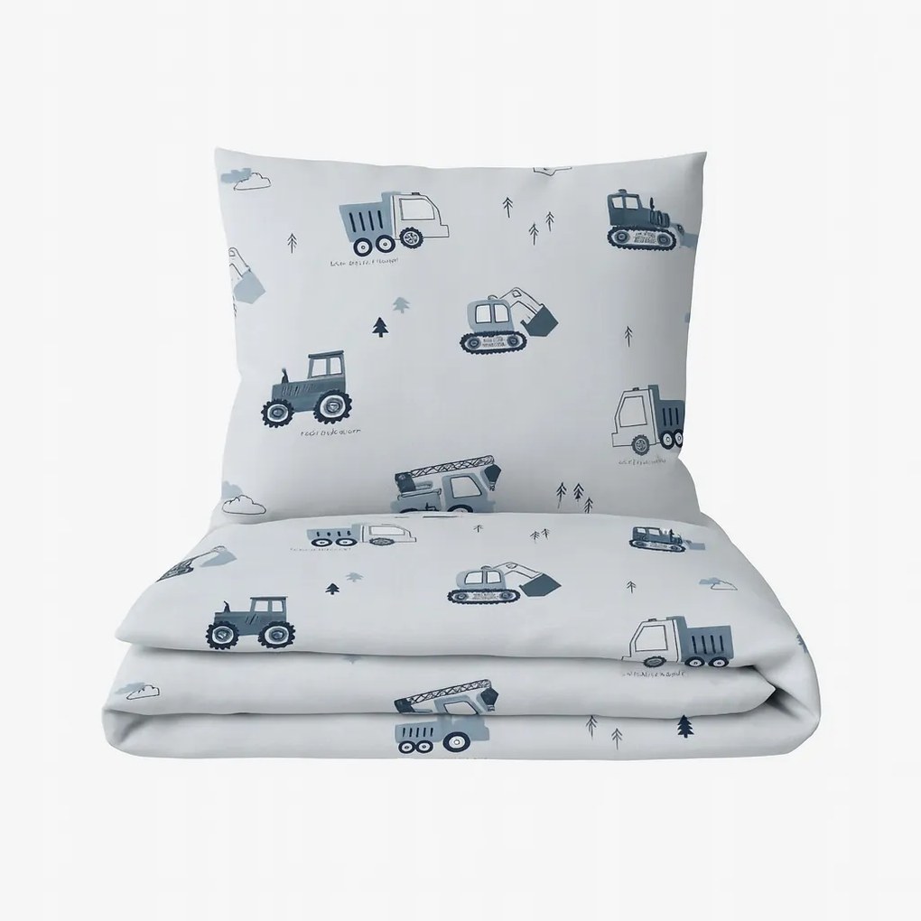 Gyerek ágyneműhuzat 160x200 +1x70x80 kotrógép kék, ajándék, fiúnak