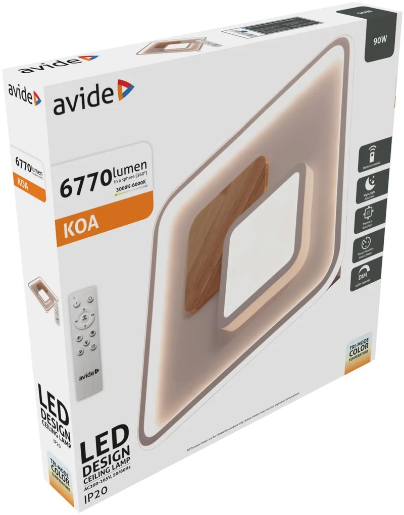 Avide Design Mennyezeti Lámpa Koa 90W RF Távirányítóval