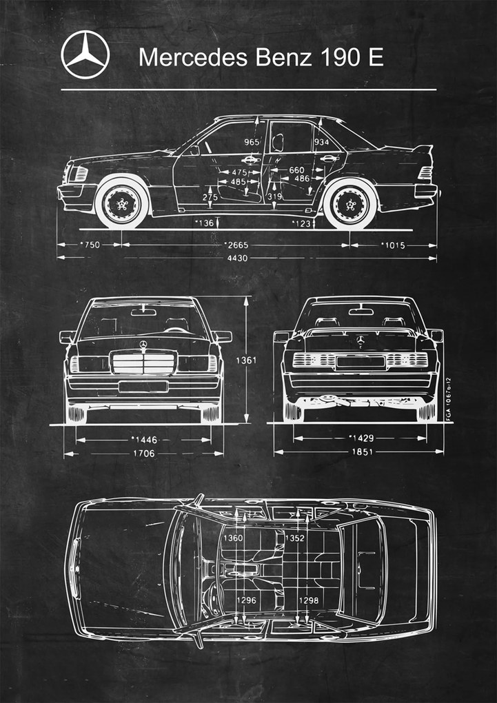 Poszter Mercedes Benz 190 E Retro Patent Poster