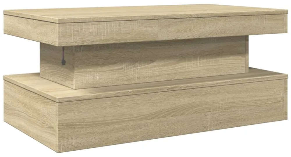 sonoma tölgy színű dohányzóasztal LED-lámpákkal 90x50x40 cm