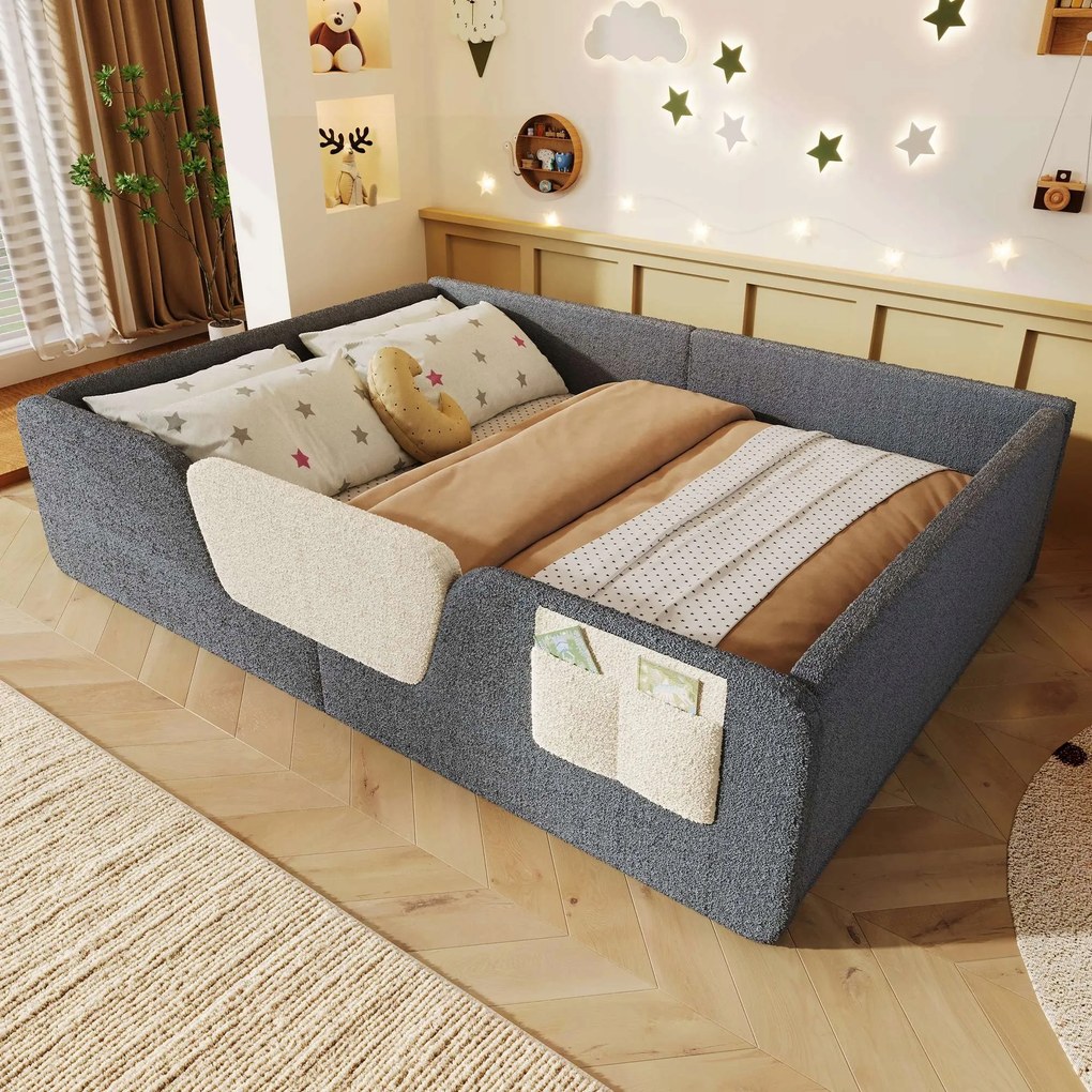 Kárpitozott ágy Gyerekágy Franciaágy 140x190cm Bársony szürke