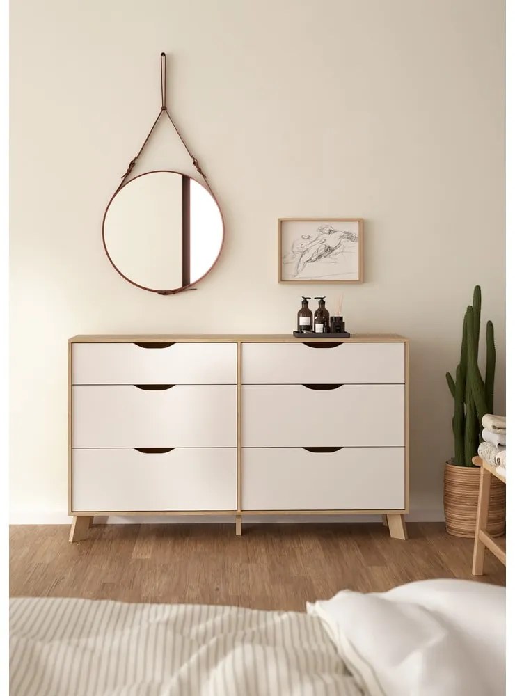 Fehér-natúr színű komód tölgyfa dekorral 156x92x40 cm Ikast – Tvilum