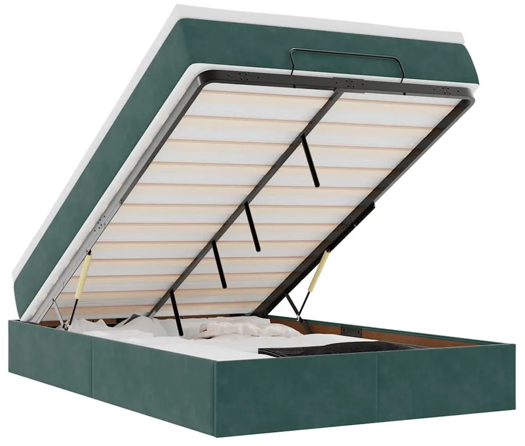 Ottomán ágykeret matraccal sötétzöld 120x200cm bársony