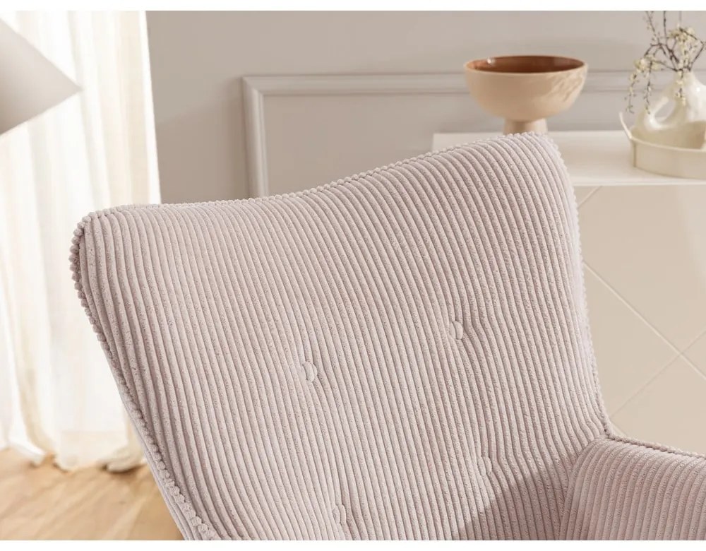 Világos rózsaszín kordbársony fotel Niko – Ropez