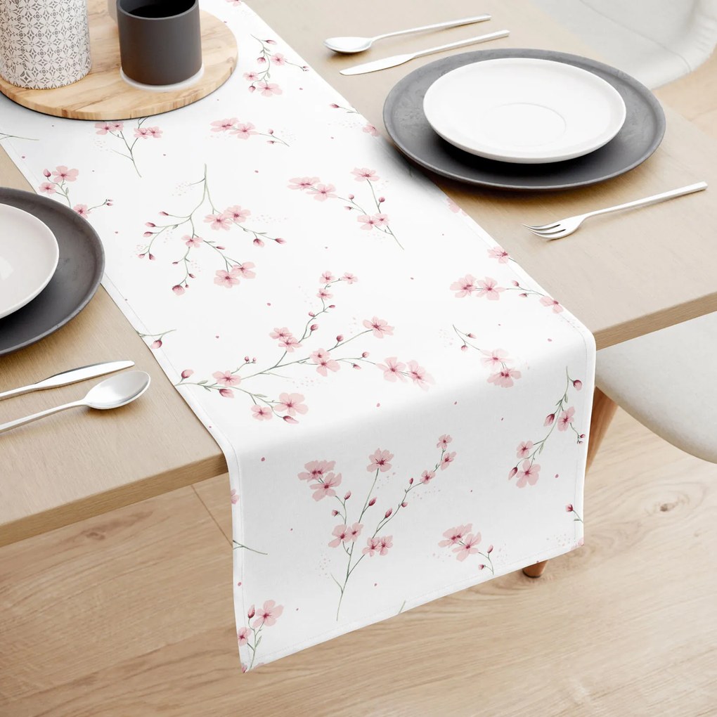 Goldea pamut asztali futó - cseresznyevirágok 50x140 cm