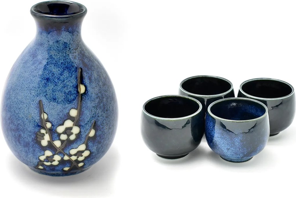 Hagyományos japán szaké szett 4 személyes Hana Blue