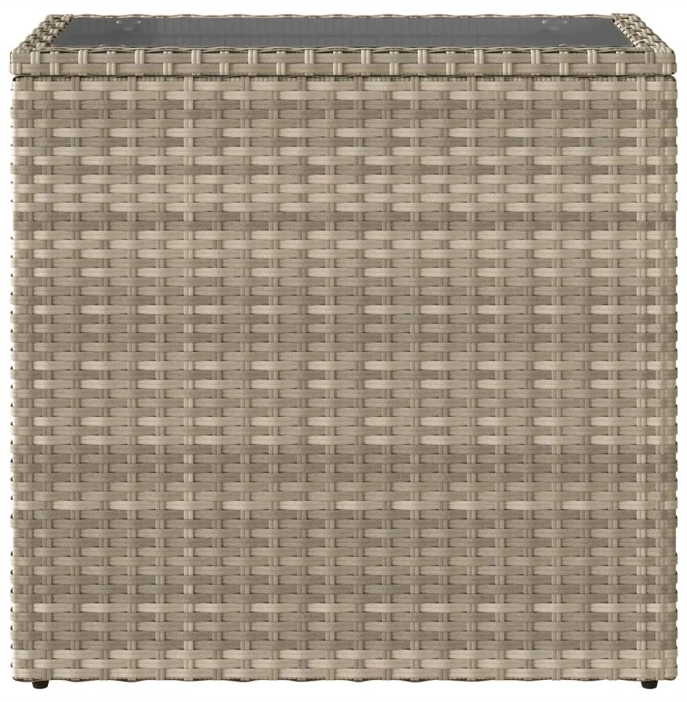 világosszürke polyrattan kerti kisasztal üveg lappal58x27,5x55cm