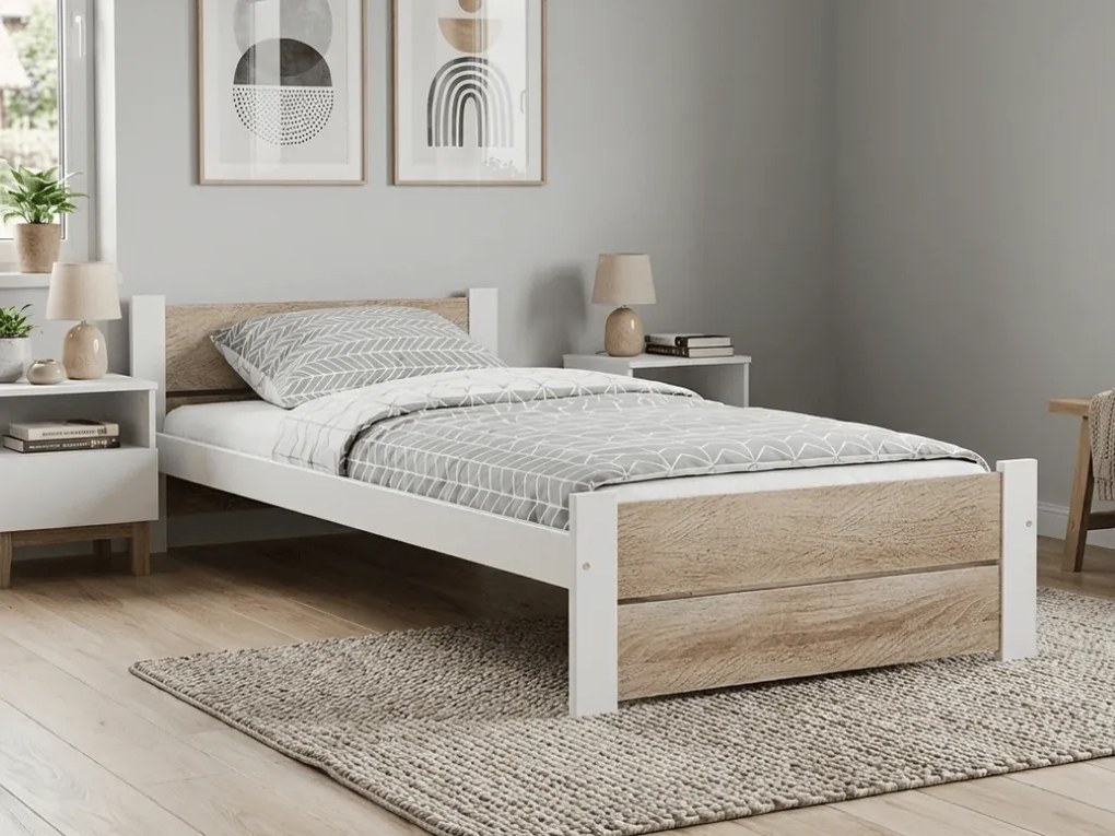 Ágy IKAROS DOUBLE 80 x 200 cm, fehér/dub sonoma Ágyrács: Léces ágyrács, Matrac: Sommera 18 cm matrac