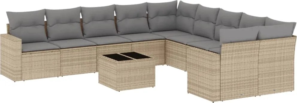 vidaXL 11 részes bézs polyrattan kerti ülőgarnitúra párnákkal
