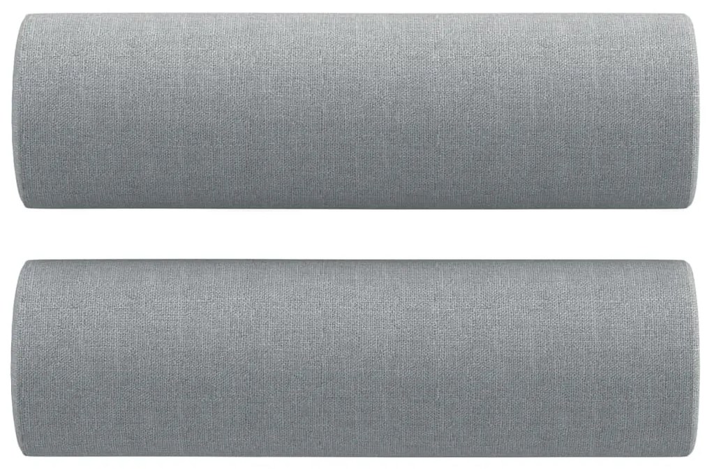 2 személyes világosszürke szövet kanapé díszpárnákkal 120 cm